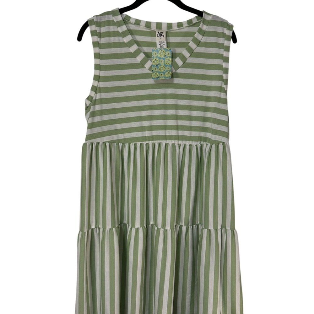 Sew In Love Green and White Tiered Ruffled Sundress